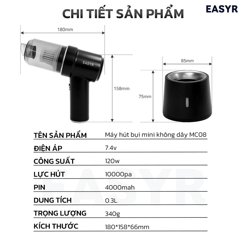 Máy Hút Thổi Bụi MC08 Không Dây Mini - EASYR