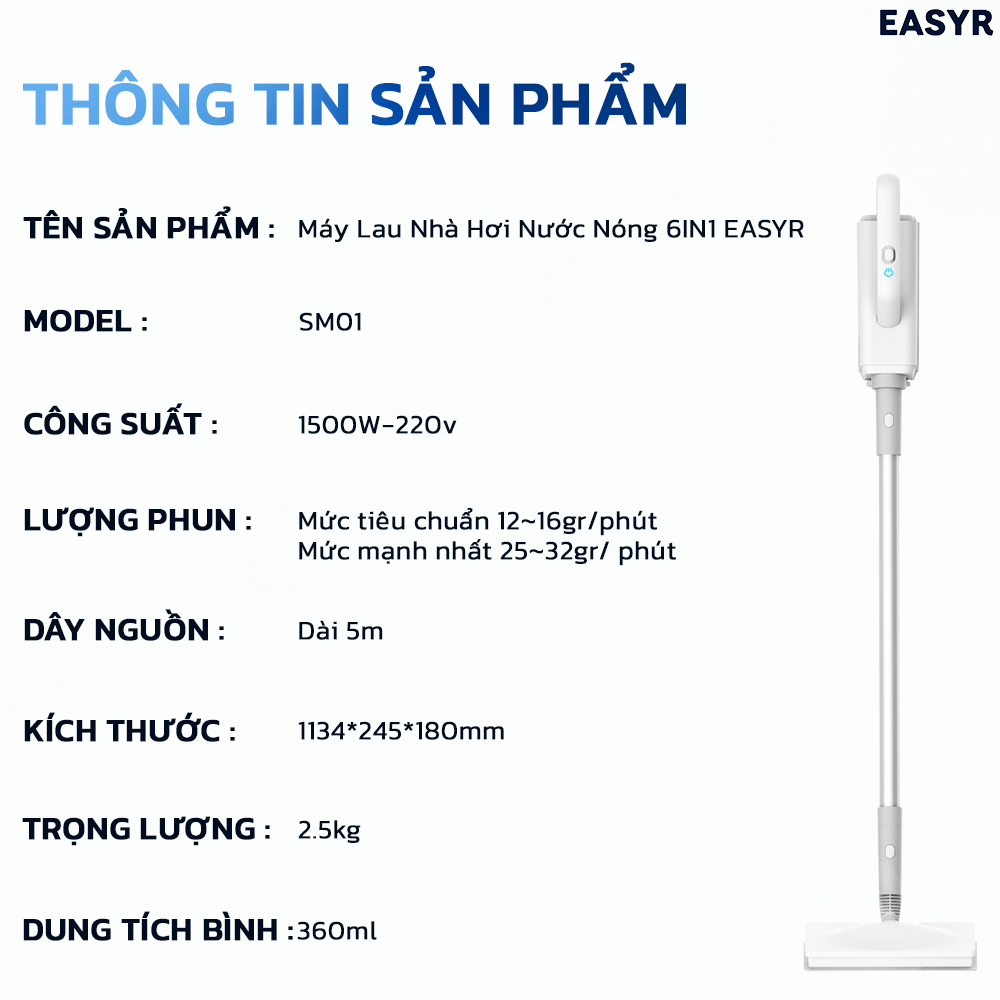 Máy Lau Nhà SM01 Hơi Nước Nóng - EASYR